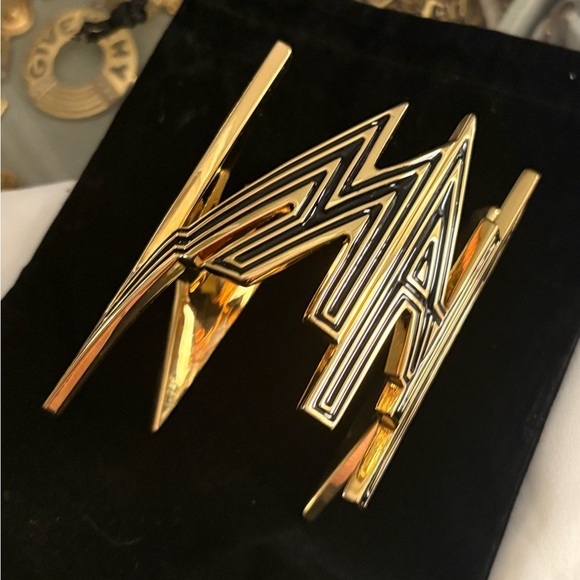 Balmain Gold & Black Metal Geometric Cuff Bracelet EUC $1200+ - Picture 10 of 13